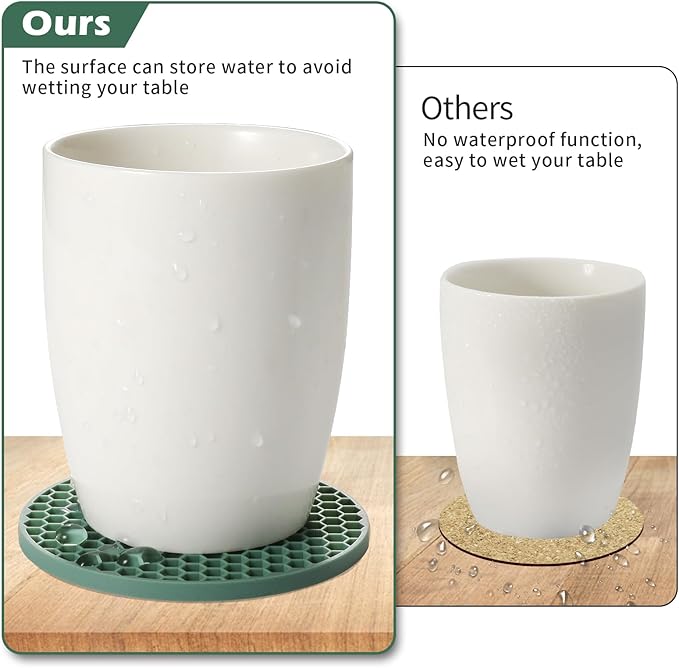 Silicone Coaster Set of 12 with Holder, Drinks Coasters, Beer & Coffee, Suitable for All Cups, Hot or Cold, Anti-Slip, Non-Stick, Anti-Overflow Tabletop Protection and Decor (12 Pcs, Green)