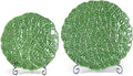 KAMMAK Ceramic Decorative Plate Set of 2, Porcelain Plates for Kitchen Dining Room Wine Cabinet Home Decor, Vintage Collector Plates with 2 Display Stand, Green Flowers (8-inch + 10-inch)