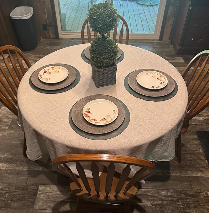 EVERLY 100% Pure Linen Round Tablecloths 120Inch Round Machine Washable Tablecloth for Thanksgiving,Decorative Halloween,Buffet Parties,Picnic,Events,Weddings and Restaurants-Natural Linen
