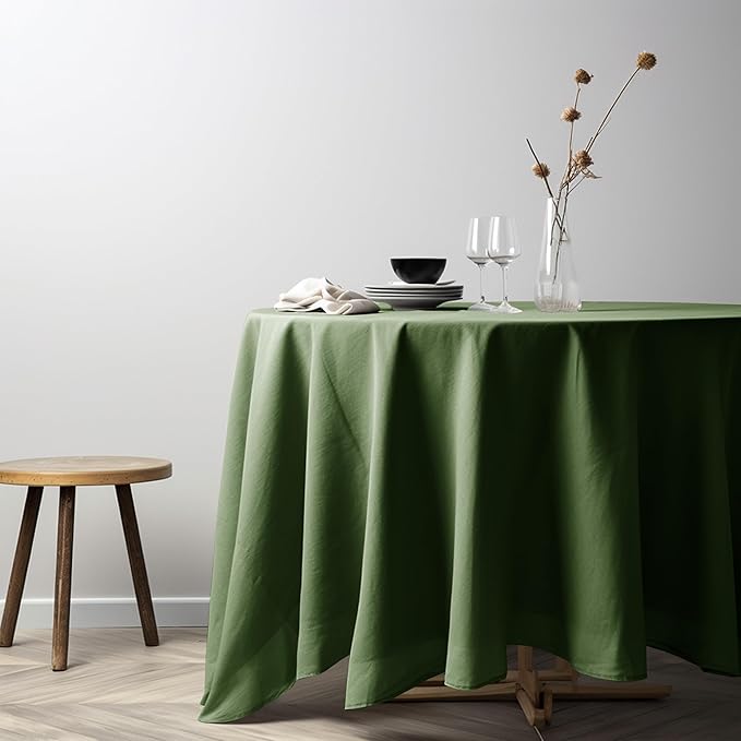 EVERLY 100% Pure Linen Round Tablecloth 108Inches for Dining,Buffet Parties,Picnic,Events,Weddings and Restaurants,Decorative Halloween,Thanksgiving Machine Washable Tablecloths-Olive Green