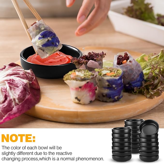 Roshtia 30 Pieces Ceramic Soy Sauce Dish 3.5 Inch Porcelain Dipping Bowls 3oz Multipurpose Small Bowl Mini Serving Dinnerware for Pinch Seasoning Appetizer Soy Sushi(Matte Black)