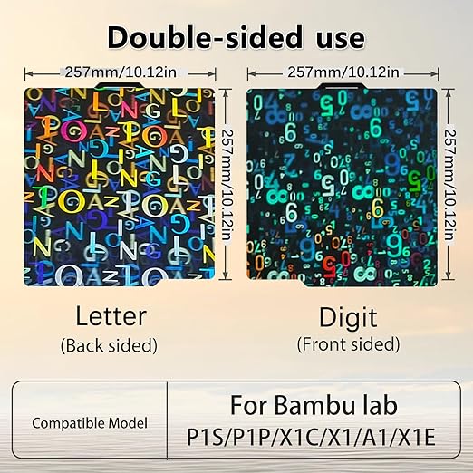JUUPINE Upgraded H1H Build Plate,3D Printer Bambu Labs Build Plate for Bambu Lab A1/X1C/X1/X1E/P1P/P1S/P2S, Smooth Digit+Smooth Letter Spring Steel Sheet