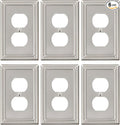 6-Pack Duplex Outlet Cover Plate, Metal Wall Plates for Electrical Outlets, Brushed Nickel 1 Gang Receptacle Cover, Pearls Decorative Switch Plates and Outlet Covers