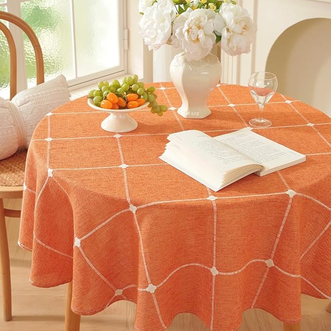 Zobesta Linen 60 Inch Round Table Cloth Burnt Orange, Cotton Linen Tablecloth Round Farmhouse Soft Fall Tablecloth for Outdoor, Party, Holiday, Picnic, Dining
