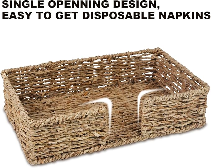 Seagrass Disposable Guest Towel Holder Tray for Bathroom, Wicker Counter Rectangular Bathroom Napkin Holder for Ktichen, Woven Hand Towel Holder Tray for Home, Kitchen, Hotel, Farmhouse