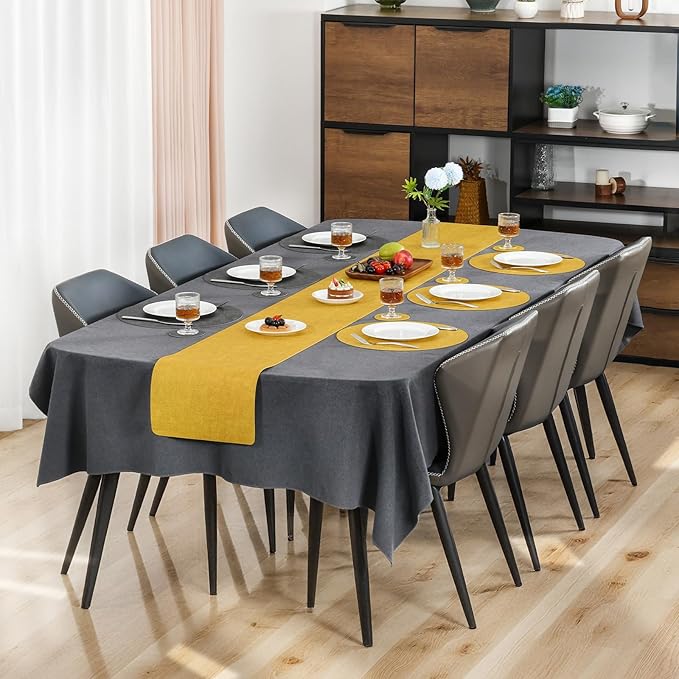 Myir JUN Round Placemats, Dual Sided Faux Leather Place Mats Set of 6 Indoor/Outdoor Non-Slip Washable Table Mats (Gray Yellow, Set of 6)
