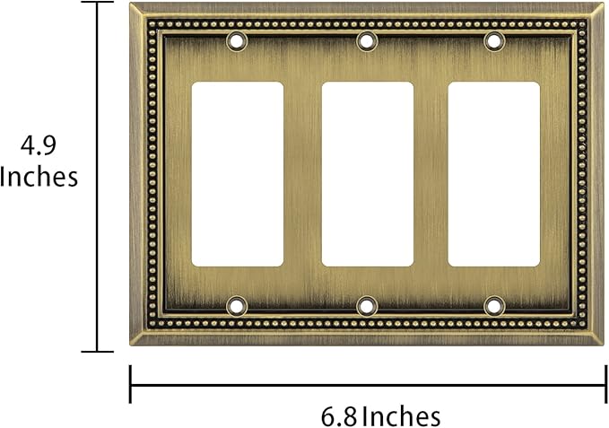 Henne Bery Sunken Pearls Heavy Duty Decorative Wall Plate Switch Plate Outlet Cover (Triple Decorator, Antique Brass)