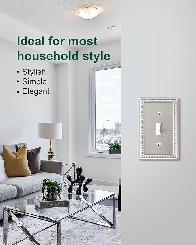 6-Pack Single Toggle Light Switch Cover Plate, Pearls Decorative Switch Plate Covers, Brushed Nickel 1 Gang Metal Wall Plate