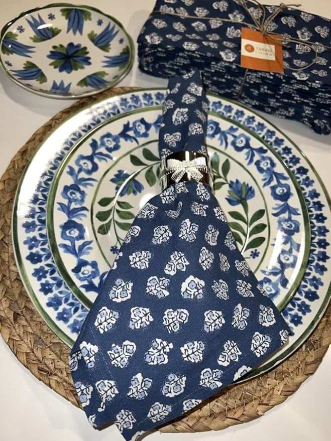 Taran Living Cloth Napkins Set of 12, Printed Floral Blue Fall Dinner Napkins, Soft Washable Table Napkins for HaloweenThanksgiving Christmas Parties Holiday Farhouse Décor, 18x 18