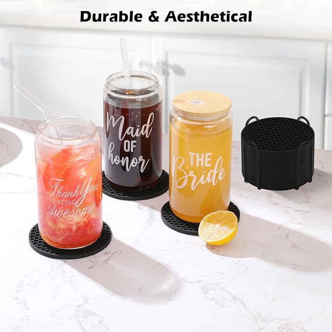 Silicone Coasters Set of 12 with Holder,Coasters for Drinks,Beer,Coffee Coasters,Suitable for Kinds Cups,Hot or Cold,Anti-SLI,Non-Stick,Anti-Overflow Tabletop Protection and Decor (12 Pcs, Black)