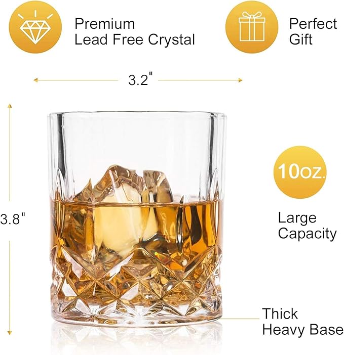 Set of 5 Crystal Whiskey Glasses - 11 oz Double Old Fashioned Tumbler, Perfect for Bourbon, Vodka, and Cocktails (Set of 5)