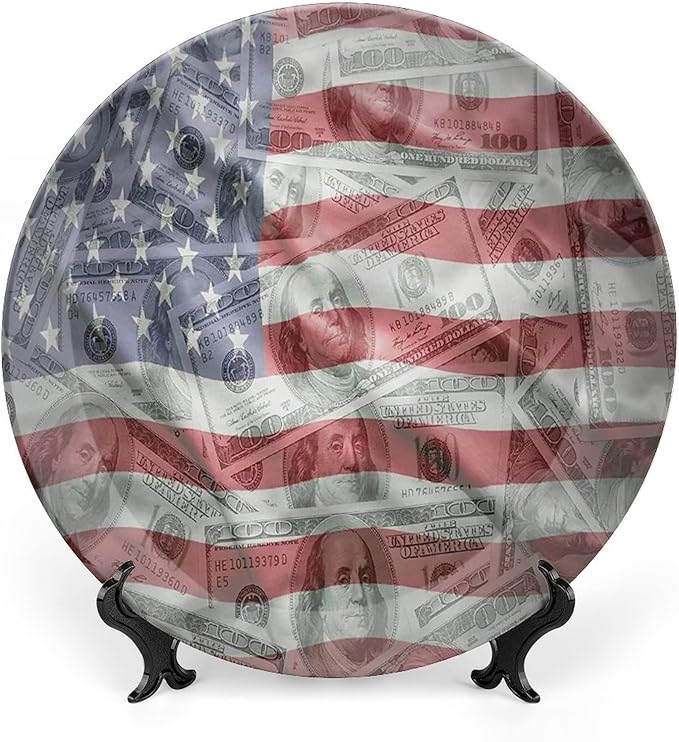 Ceramic Plates, American Flag Decorative Ceramic Plates, Dolar Exchange, 6 Inch, for Dining, Parties, Wedding, Multicolor