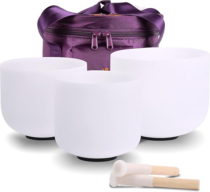 7inch 8inch 9inch Crystal singing bowls set sound bowl for healing Mindfulness, Meditation, Yoga, Spiritual and Body Healing Chakra Bowl (7G+8F+9D, 7inch+8inch+9inch with Travel bag)