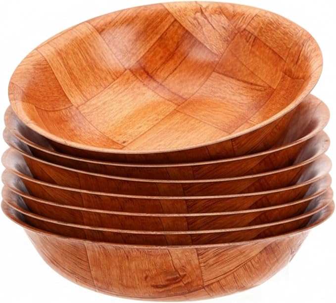 8-inch Wooden Serving Bowl, Set Of 6 | Round | Stackable | EZ To Wash | Great For Salads, Fruits, Snacks, And More [6PK]