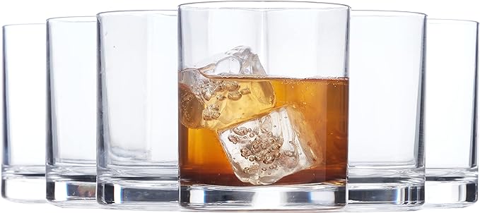 US Acrylic Classic Clear Plastic Reusable Drinking Glasses (Set of 6) 12oz Rocks Cups | BPA-Free Tumblers, Made in USA | Top-Rack Dishwasher Safe