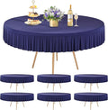 6 Pack Navy Blue Spandex Round Tablecloths for 72in Table, Stretchy Fitted 6FT Round Table Cloths, Wrinkle Free Table Cover with Skirt for Wedding Birthday Party Bridal Shower Banquet