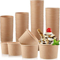 Honeydak 100 Pieces Ice Cream Soup Cups Paper 8 oz Disposable Sundae Bowls Kraft Paper Hot Cold Snack Yogurt Dessert Small Cups for Ice Cream Baby Shower Party Supplies, Brown Disposable Bowls