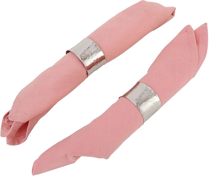 Handmade Round Hammered Silver Napkin Rings Holder for Dinning Table Parties Everyday, Set of 12