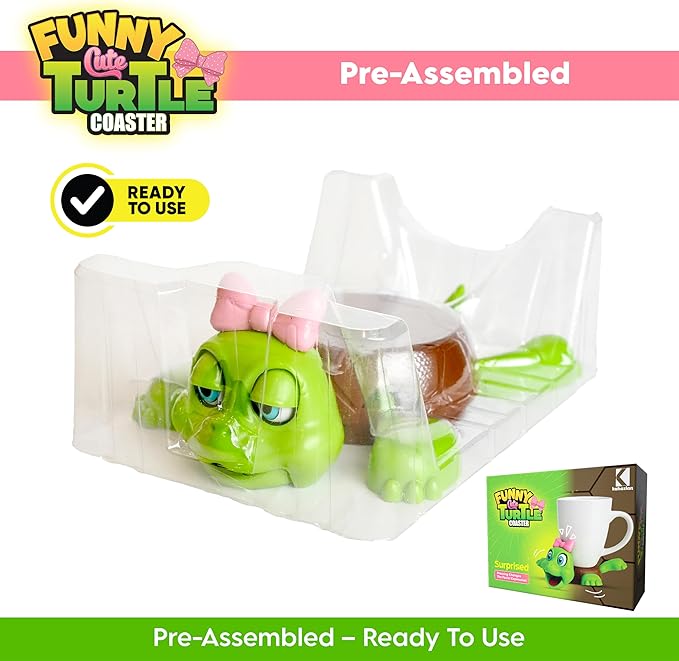 Funny Turtle Coaster, Cute Turtle with Pink Bow & Funny Face Expression,Turtle Cup Holder, Coaster for Desk & Home Decor, Gag Gift for Tortoise Lovers