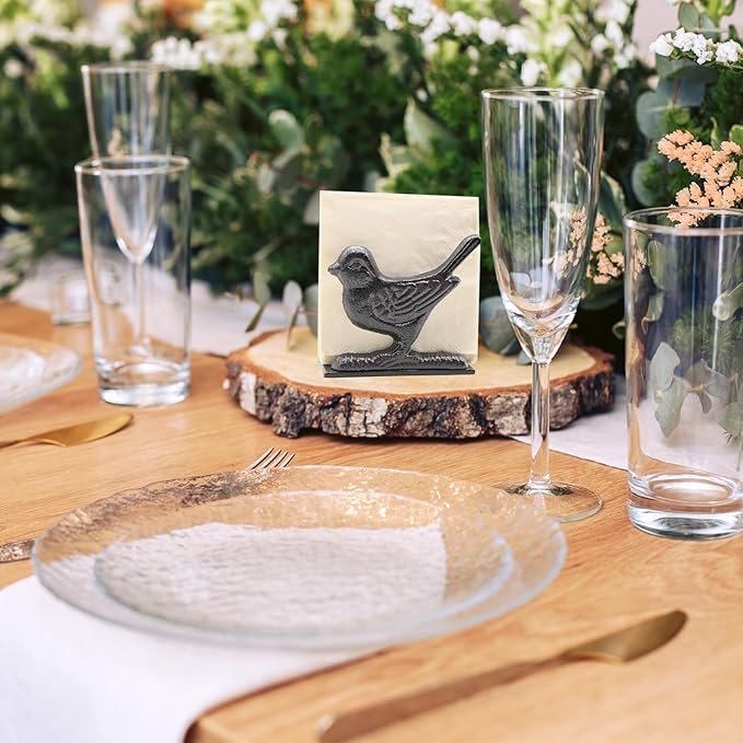 Exquisite Vintage Cast Iron Napkin Holder With Playful Standing Animal Motif - Birdie Napkin Holders are suitable for kitchens, restaurants, and parties