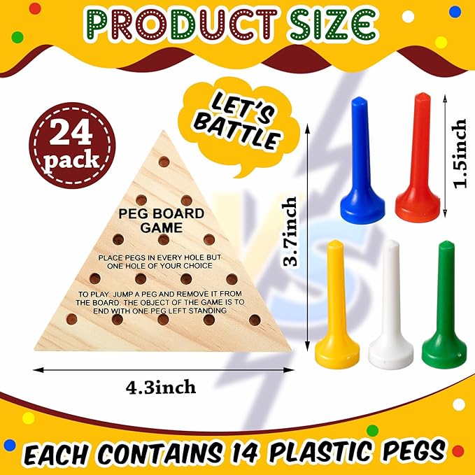 Skylety 6 Pack Triangle Peg Games Wooden Board Table Game for Family Boys Girls Adults, Learning Toys Travel Peg Jump Toys Triangle Puzzle Brain Teaser Christmas Gifts (Multicolor)