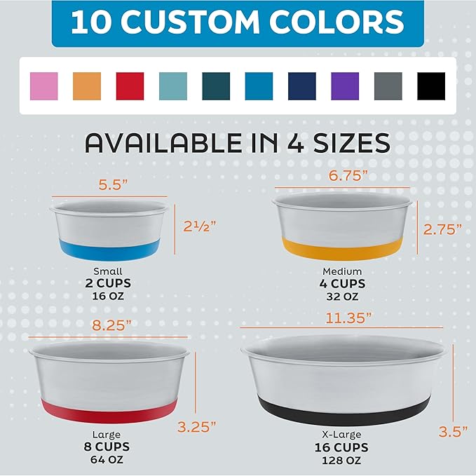 Master Pet Supply Stainless Steel Dog Bowls Set of 2 with Extra Thick Silicone Base - 2 Cup (16 oz) Black Velvet, Non-Slip, Dishwasher Safe Metal Bowls, Pet Dog Food Bowl for Dogs, Cats, Anti Rust