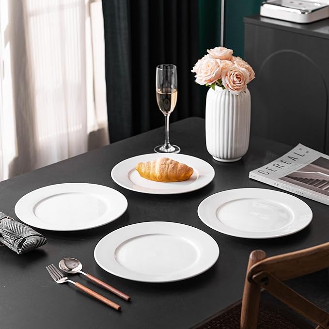 White Ceramic Dinner Plates Set of 4, 12 Inch Large Porcelain Dinner Plates for Salad, Pasta, and Steak – Microwave and Dishwasher Safe Dinnerware
