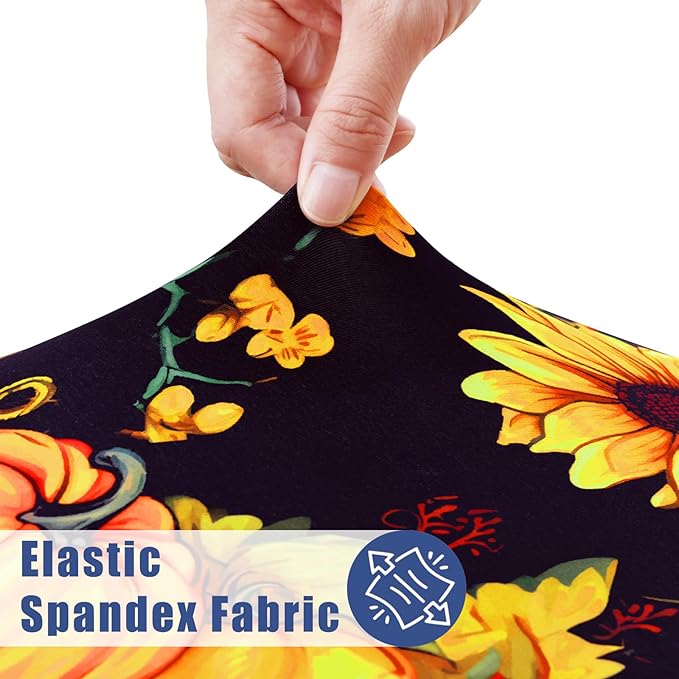 Round Spandex Thanksgiving Tablecloth, Elastic Fitted Waterproof Tablecloths for 36"-44" Tables, Stretch Washable Picnic Table Cover for Autumn Harvest Parties, Pumpkin Sunflower