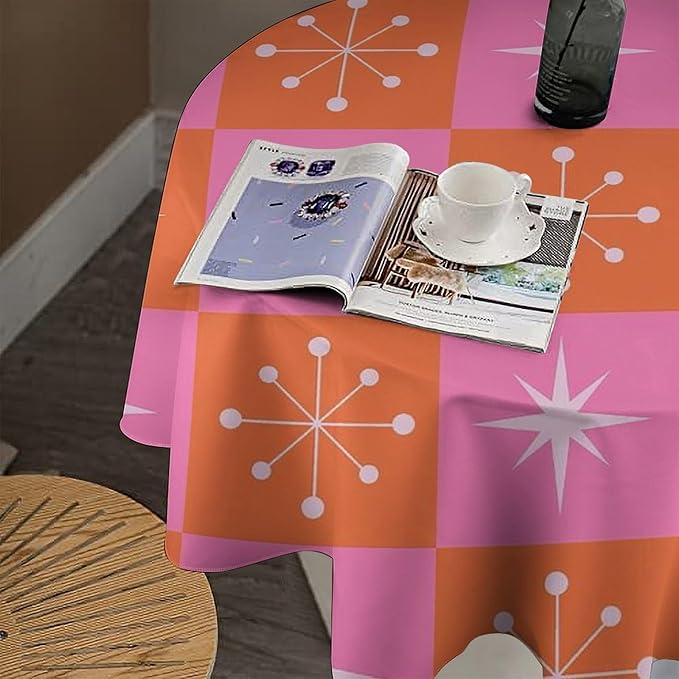 Mid Century Modern Round Tablecloth, Vintage Abstract Colorful Geometrics Modern Print Tablecloth for Home Party Dining Room Kitchen Decor 50Inch(127cm)