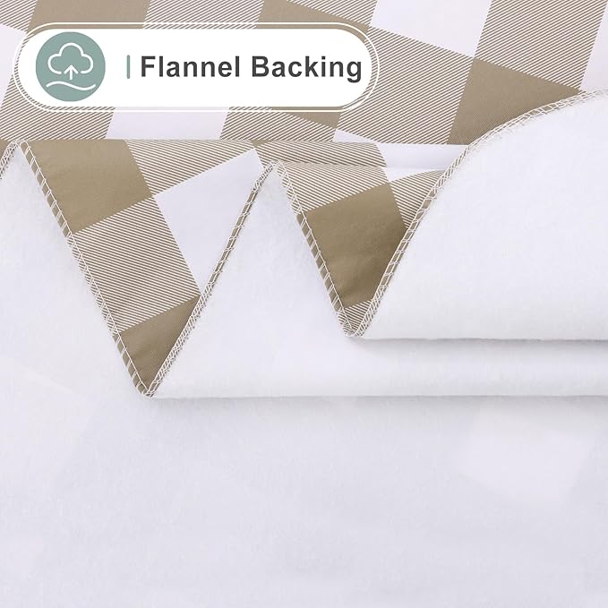 misaya 2 Pack Waterproof Vinyl Table Cloth, Buffalo Flannel Backed Tablecloth, Wipeable Plastic Table Cover for Dinner, Kitchen, Outdoor (60" x 84", Khaki and White)