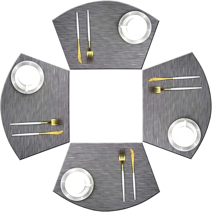 Wedge Placemats Set of 4 for Round Dining Table Woven Vinyl Non Slip Plastic Round Placemats（Grey）