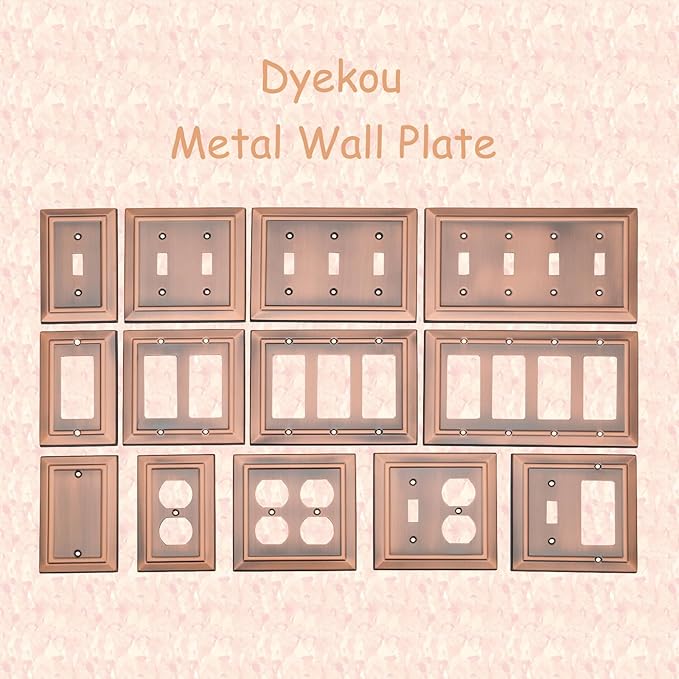 Antique Copper Light Switch Cover Plate Decorative Metal Switch Plates Outlet Cover, 1-Gang Wall Plate for Electrical Outlets (Single Toggle, 6 Pack)