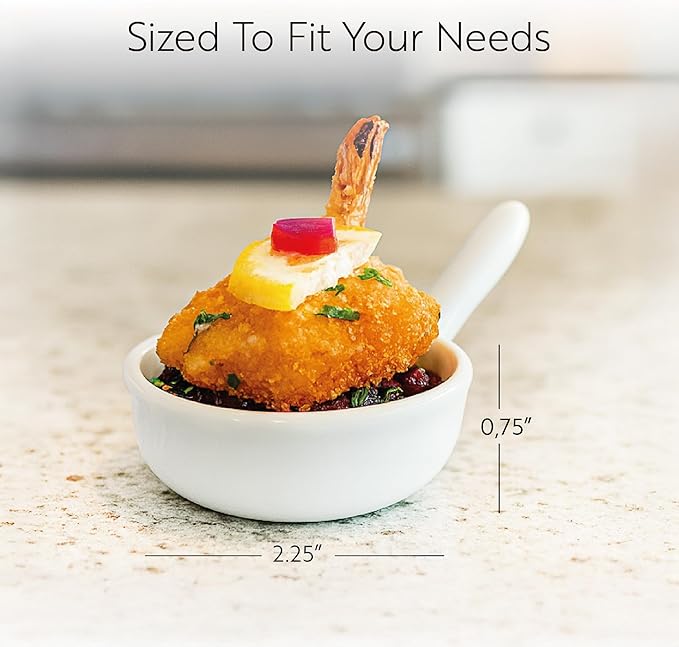 Restaurantware Mini Sauce Pan with Handle Porcelain Sauce Pan - White - 1.5 oz - 3.8 Inches Long - 10ct Box