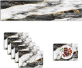 Mcalk Black Marble Table Runner and Placemats Set of 6, Marble Print Placemats, Modern Cloth Place Mats Indoor for Kitchen,Washable Linen Material for Dining Table