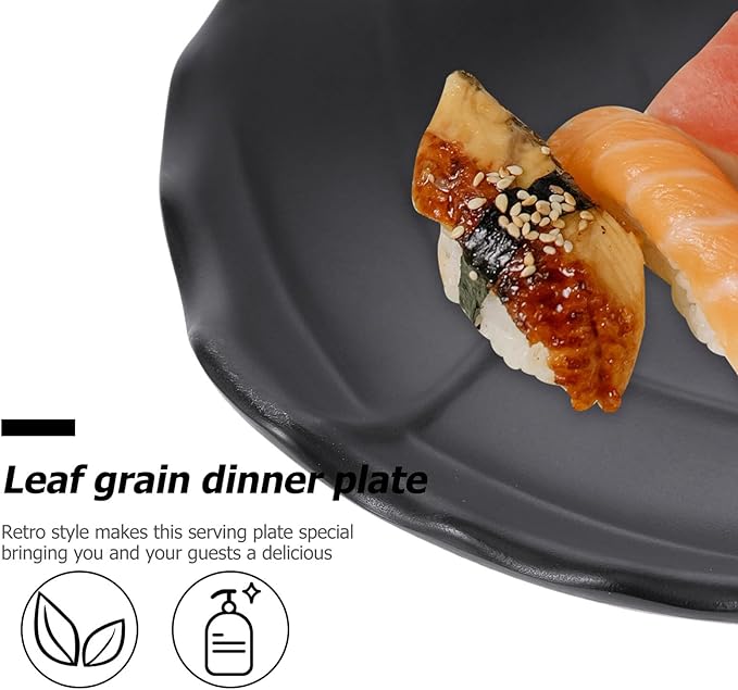 Decorative Leaf Pattern Appetizer Plate Black Small Dessert Dish Kitchen Fruit Salad Plate for Household Tableware and Side Dishes