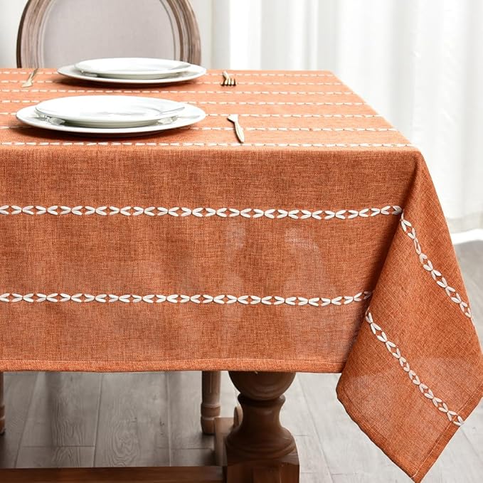 Zobesta Orange Table Cloth Rectangle Table 120 x 53 Inch, Farmhouse Tablecloth Cotton Tablecloth for Rectangle Tables, Washable Dining Table Cover for Halloween,Thanksgiving, Dining, Outdoor,Fall