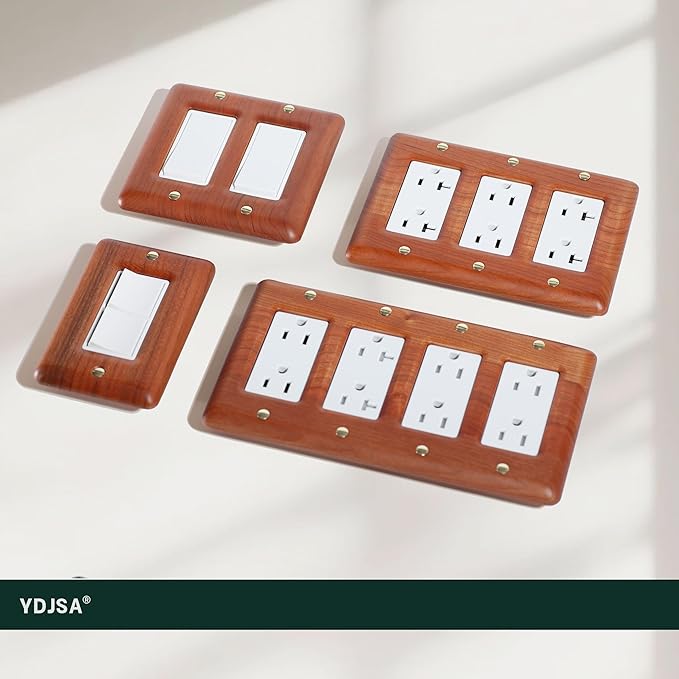 Elegant Cherry Wood Triple Toggle Light Switch Cover Plate – Perfect Replacement for Triple Switch Plates, Stylish Design for Modern Interiors