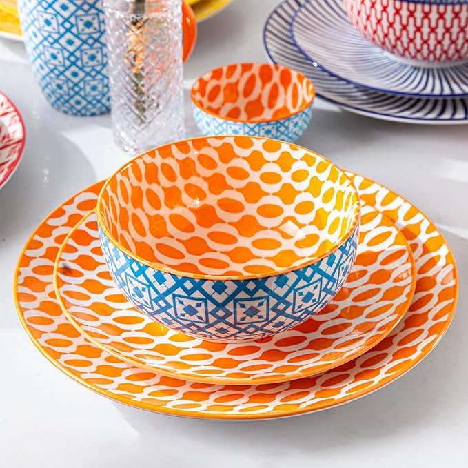Ceramic Soup Bowls Set - 23 Oz Deep Cereal Bowl for kitchen - 6 Inch Porcelain Salad Bowl for Pasta, Dessert, Ramen - Microwave Dishwasher Safe - Set of 6 - Assorted Colors