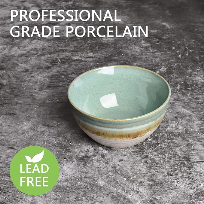 Bosmarlin Ceramic Cereal Bowl Set of 4, 26 Oz, Green Soup Bowl for Oatmeal, Salad, Dishwasher and Microwave Safe, Reactive Glaze (Green, 6 in)