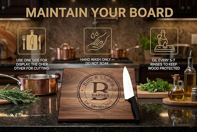 Wedding Gifts or Gifts for Anniversary Couples Custom Cutting Board – Personalized Wedding Gift with Names & Date – Handmade in USA, (Wood Coasters, Display Stand & Gift Wrap options)