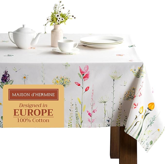 Maison d' Hermine Table Cloth Rectangle Table 100% Cotton 60 x 108 Inches Tablecloth Reusable Decorative for Dining Room Farmhouse Home Valentines Day Decorations Spring Summer - Botanical Fresh