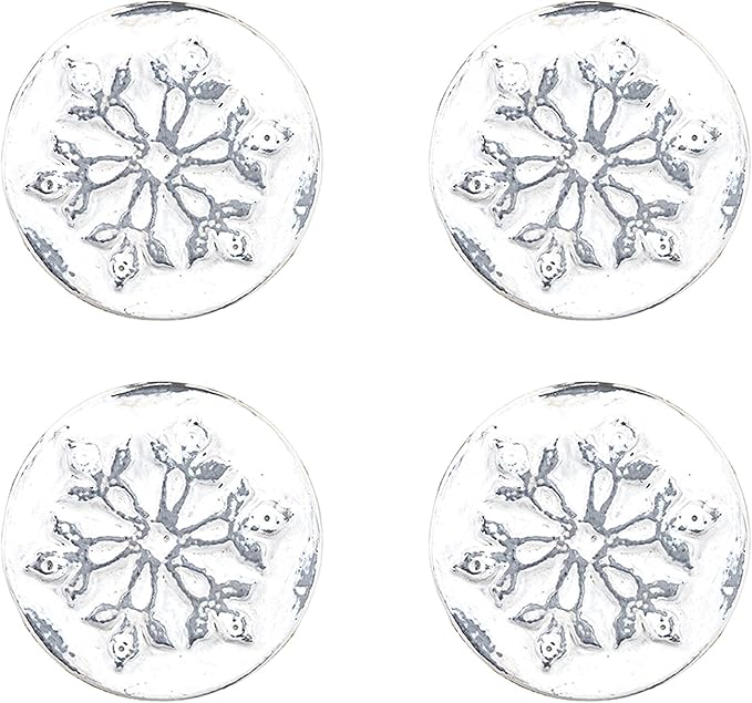 Park Designs Snowflake Napkin Ring Set of 4 | Rustic White Metal Napkin Holders with Embossed Winter Motif | Farmhouse & Christmas Table Decor