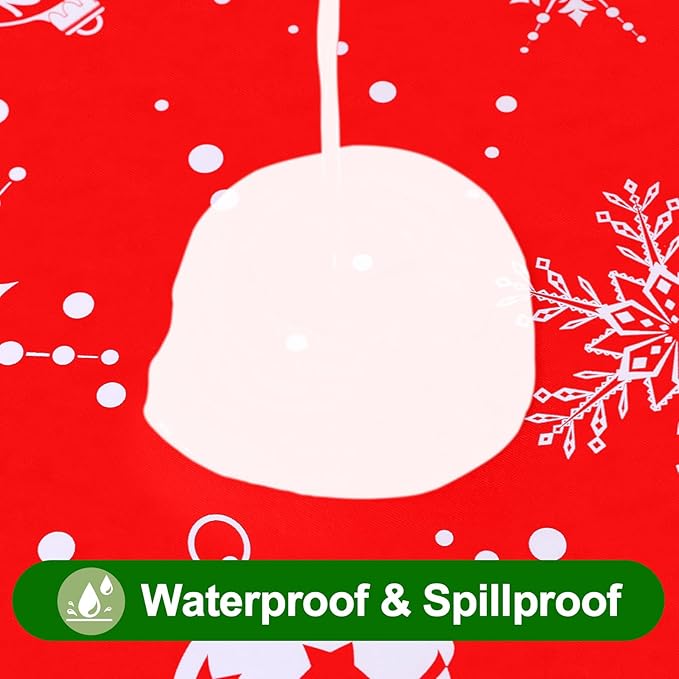 Smiry Christmas Rectangle Table Cloth, Waterproof Vinyl Tablecloth with Flannel Backing, Wipeable Bell & Snowflake Plastic Tablecloths for Christmas Table Decorations, (60"x102", White & Red)