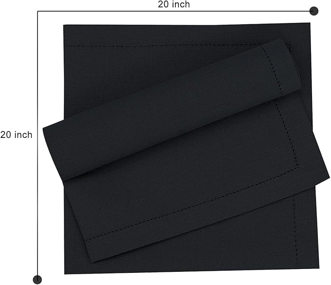 Ruvanti Premium Linen Napkins Set of 6-20x20 Inch, Classic Hemstitch, Mitered Corner Cloth Napkins ‎‎- Soft, Elegant Dinner Napkins Cloth Washable for Weddings, Parties, Everyday Use - Black
