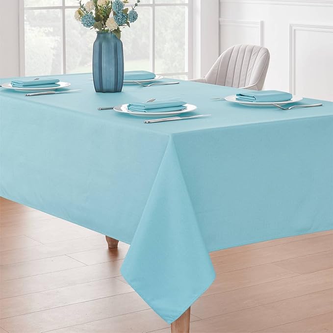 Rectangle Tablecloth Waterproof 52x70 inch Linen Textured Table Cloth Stain and Wrinkle Resistant Washable, Decorative Fabric Table Cover for Dining, Party and Camping, Aqua