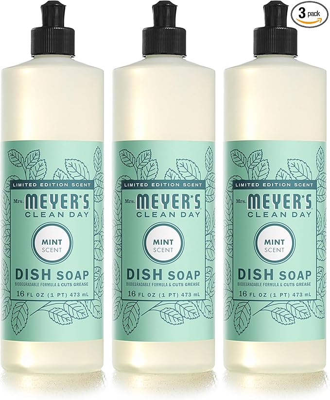 MRS. MEYER'S CLEAN DAY Liquid Dish Soap, Limited Edition Mint, 16 fl. oz - Pack of 3