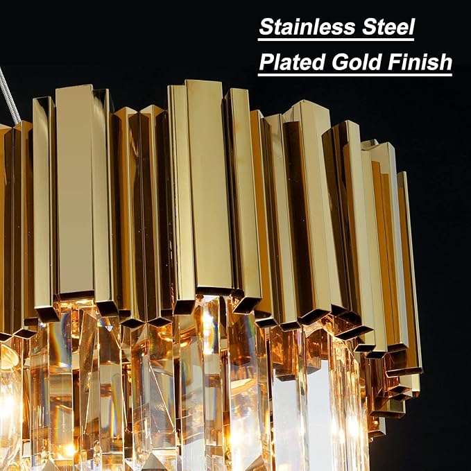 L35.4 Linear Crystal Chandelier Modern Luxury Gold Rectangle Chandeliers for Dining Room Contemporary Oval Raindrop Pendant Ceiling Light Fixture for Kitchen Island Entryway 10 Lights