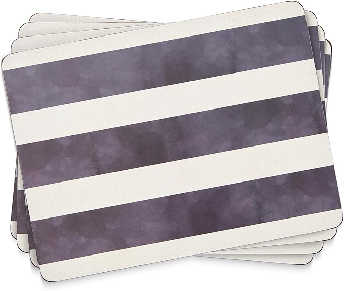 Pimpernel Mono Stripe Placemats, Set of 4 – (15.7" x 11.7") Decorative Dining Mats, Rectangular Cork-Backed Boards with Lacquer Finish, Heat & Stain Resistant Protective Tableware