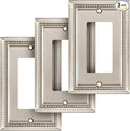 Henne Bery Sunken Pearls Heavy Duty Decorative Wall Plate Switch Plate Outlet Cover (Single Decorator, 3 Pack, Satin Nickel)