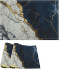 Marble Linen Place Mats Set of 2, 12x17 Inch Modern Abstract Foil Texture White Navy Blue Gold Marble Washable Fabric Non-Slip Placemats for Home Dining Table Banquets Party Kitchen Decoration